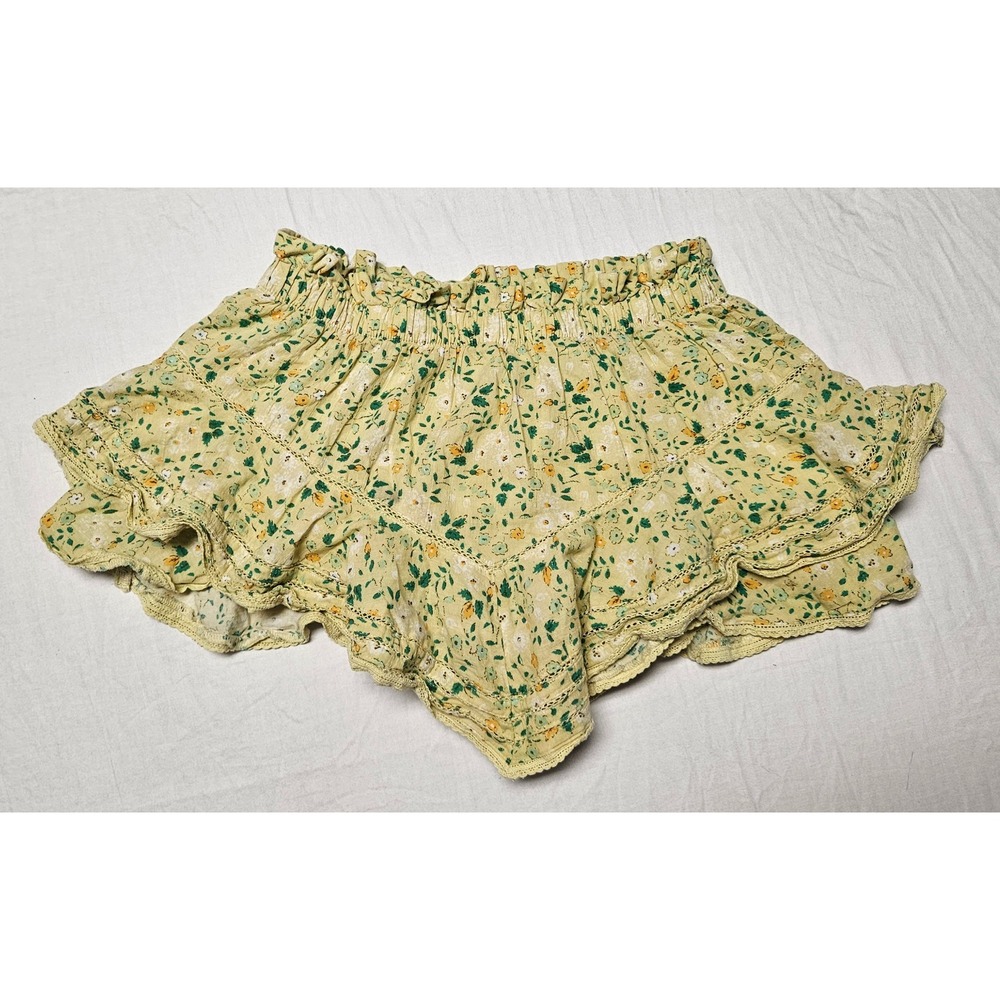 Aerie Ruffle Skort Women M Yellow Floral Smocked Cotton Boho Festival Shorts